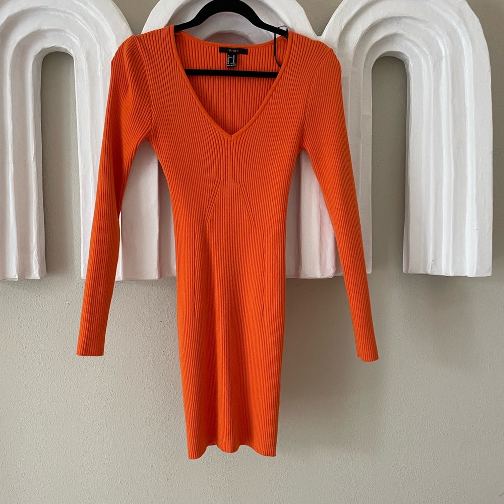 Long sleeve orange knit dress